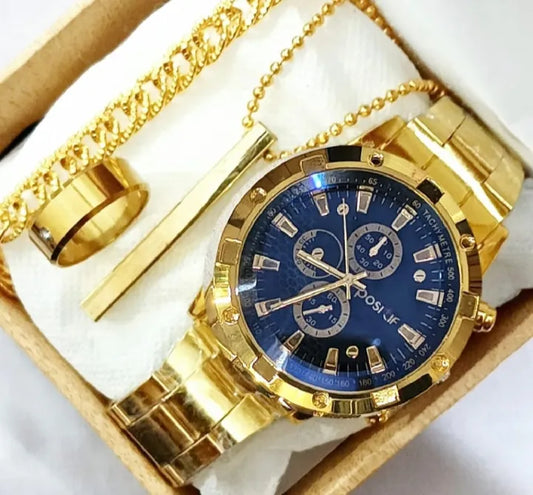 business steel straps round dial wrist watches hand watch-silver watch- men watches-watch for boys-watch for men-watch for kids-watch for young's-watch for boys + Bracelet + With Chain+Ring -High Quality In Random Dial watch stylish-branded-watch